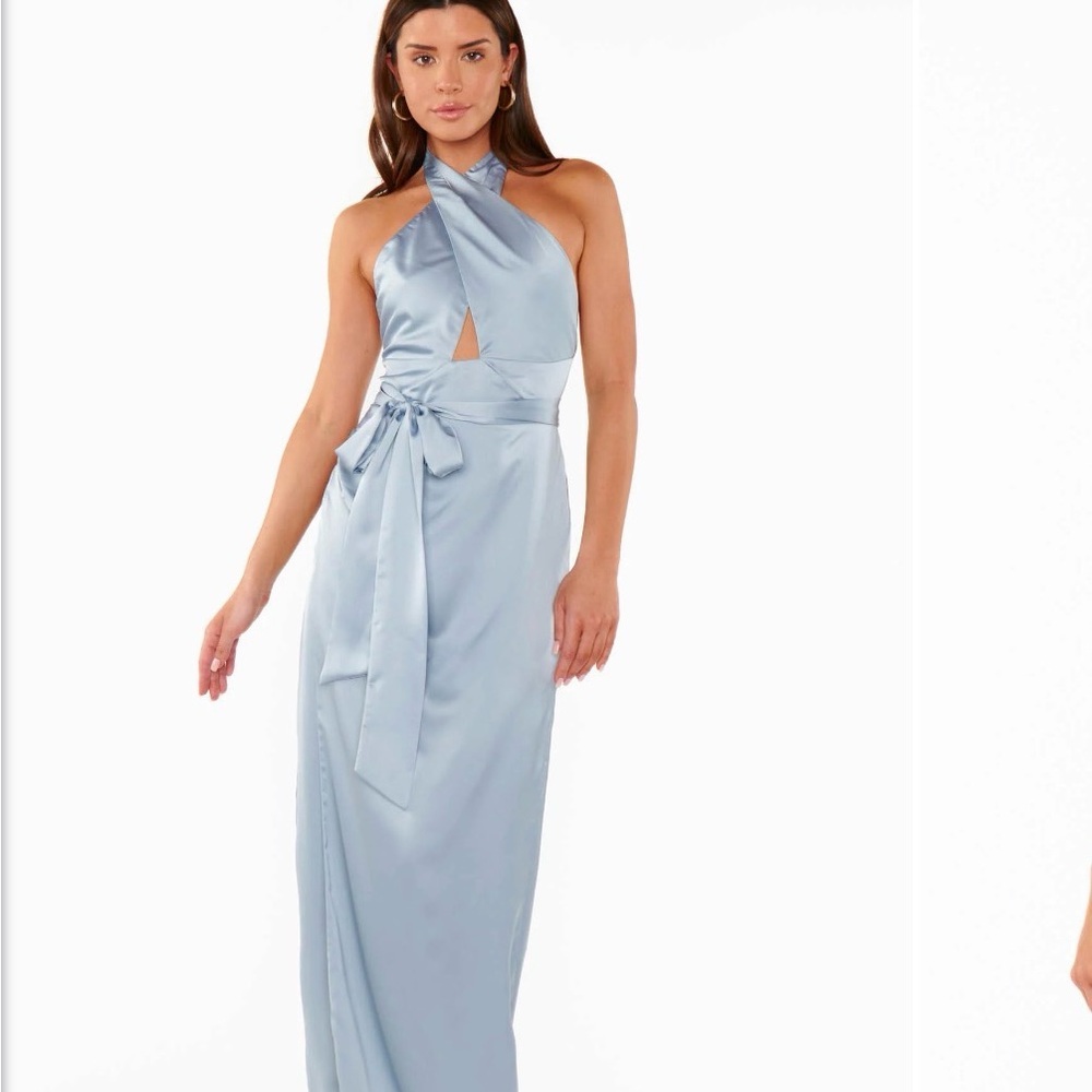 Show Me Your MuMu Light Blue Satin Maxi Dress